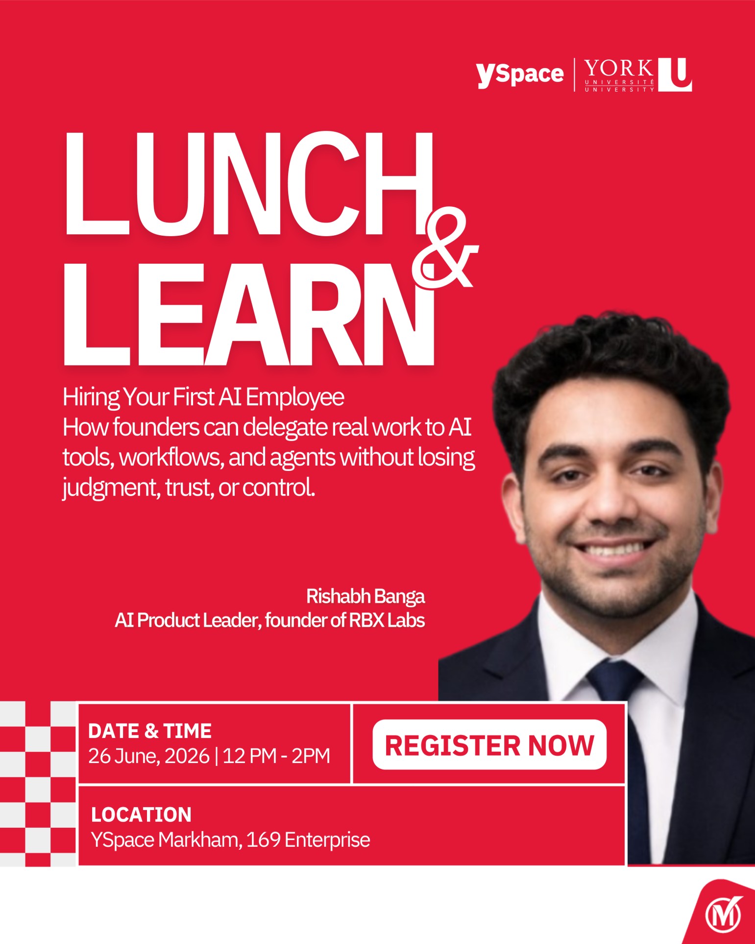 YSpace York University Lunch & Learn poster for Hiring Your First AI Employee