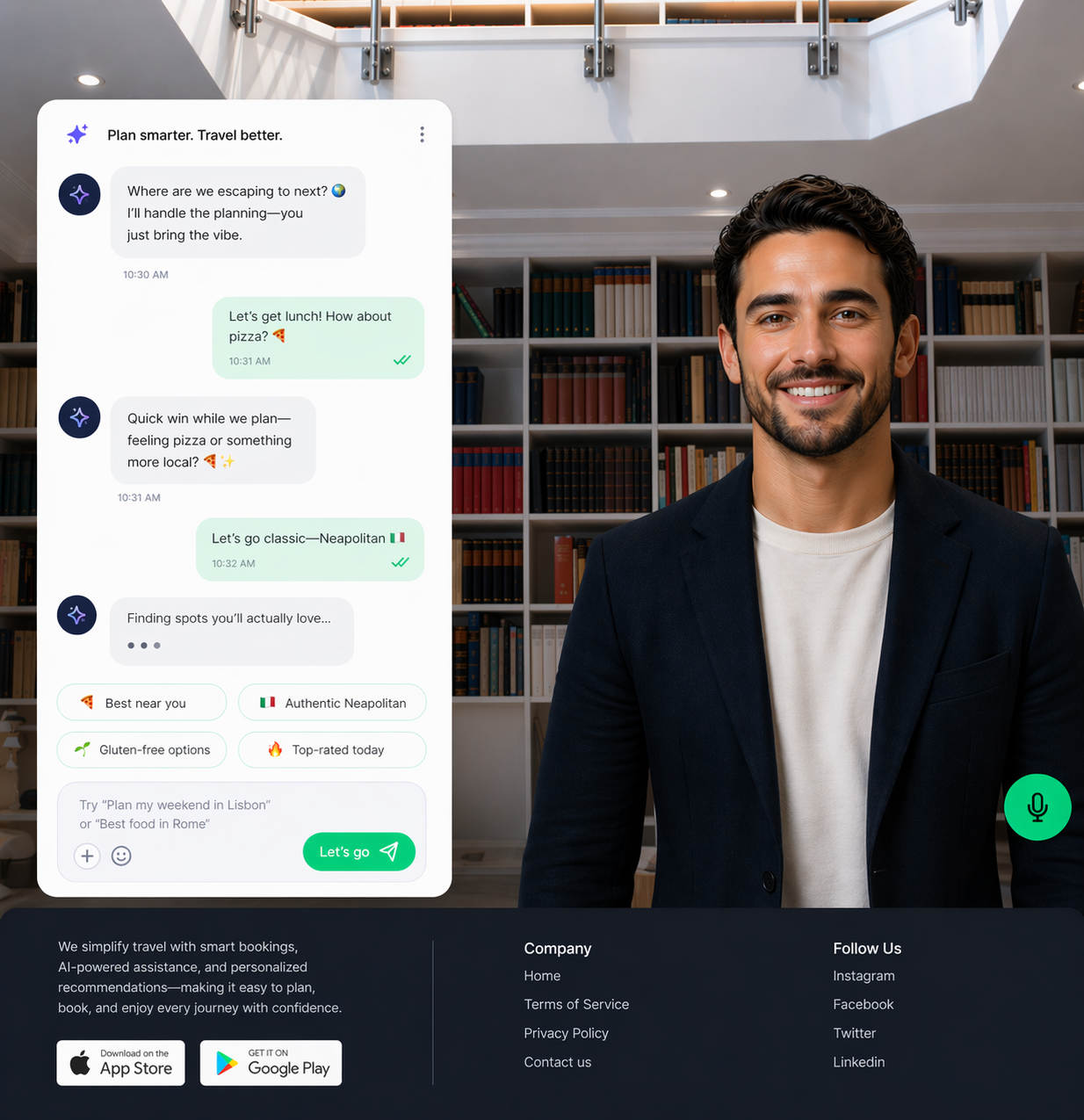 TravelTech venture planner interface showing the concierge assistant and planning workflow.